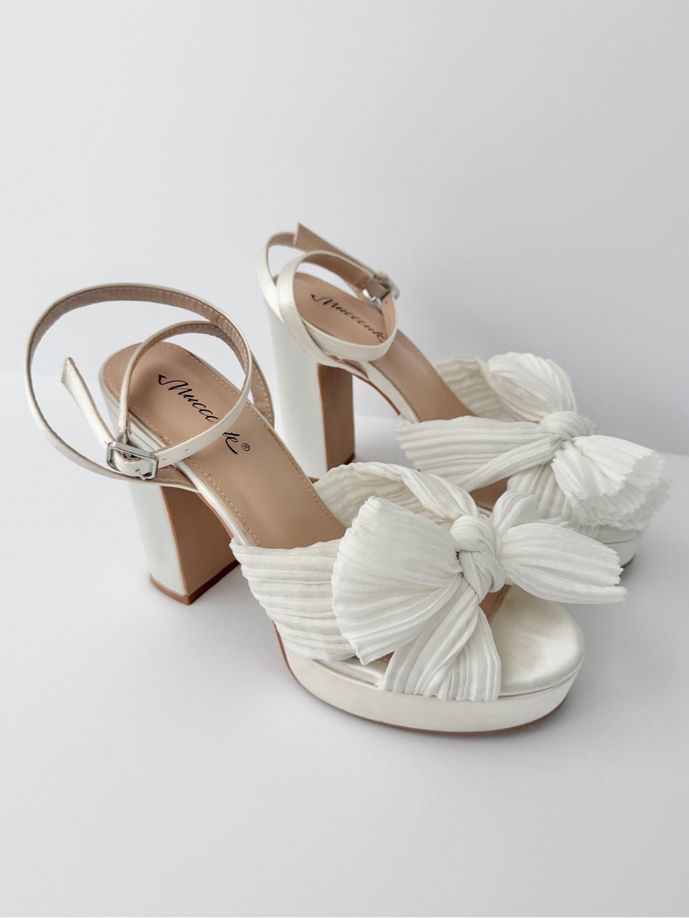 Bridal Open Toe Bow Platform Heels - Picture 9 of 14